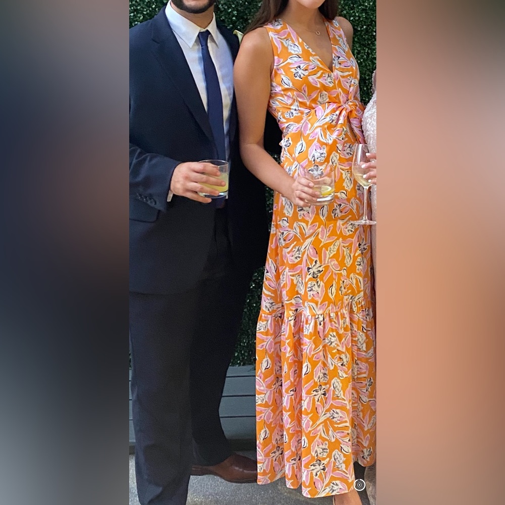 Sachin+Babi orange floral gown with bow